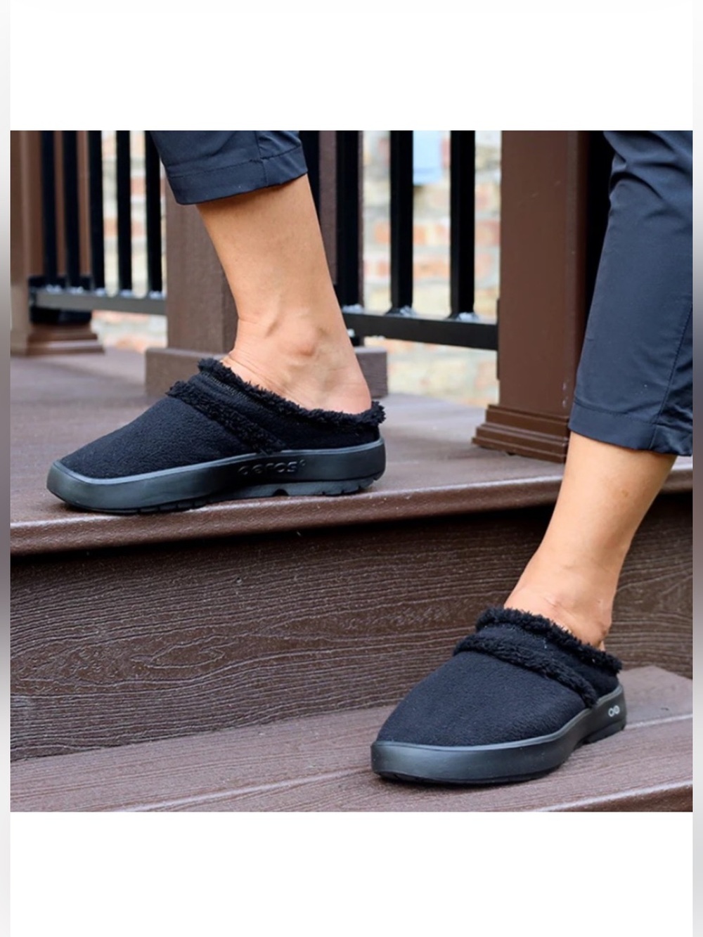 Oofos Oocoozie Black Sherpa Mule Shoes